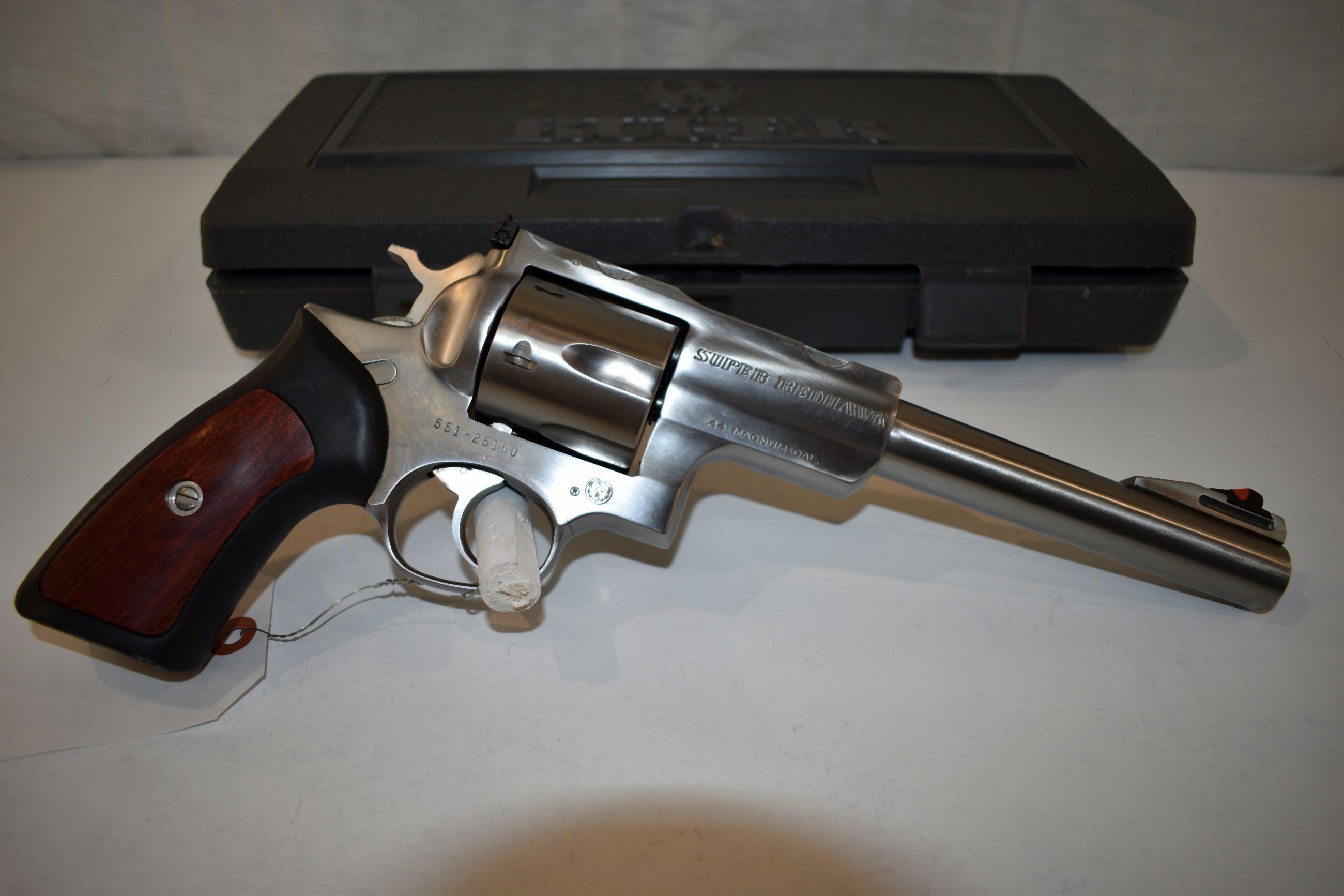 Ruger Redhawk 44 Magnum Cal Revolver, Stainless, 7 1/2" Barrel, 6 Shot, Scope Rings In Hard Case, SN