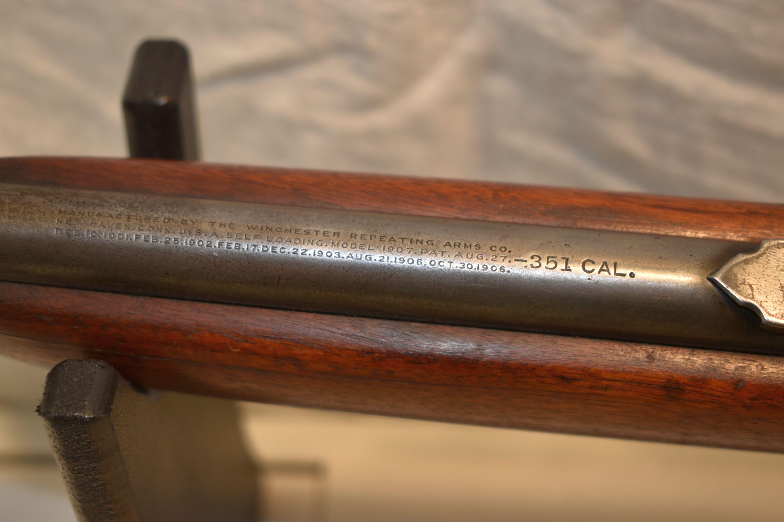 Winchester Model 1907 S.L. Semi Auto Rifle, 351 Cal., Magazine, SN: 19656, 20" Round Barrel