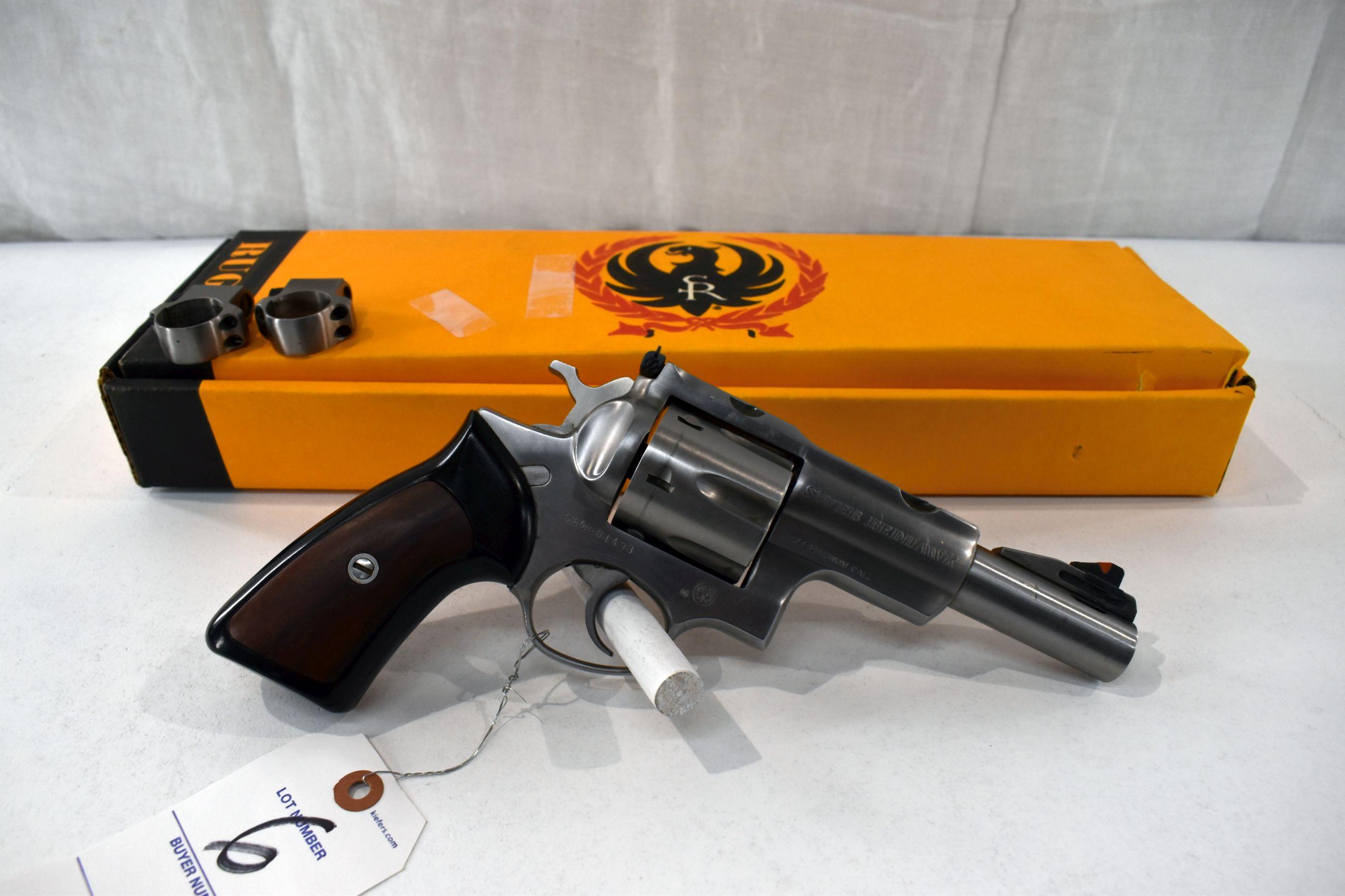 Ruger Super Redhawk 44 Mag Revolver, Stainless, 5" Barrel, SN: 550-01493, scope rings, With Box, box