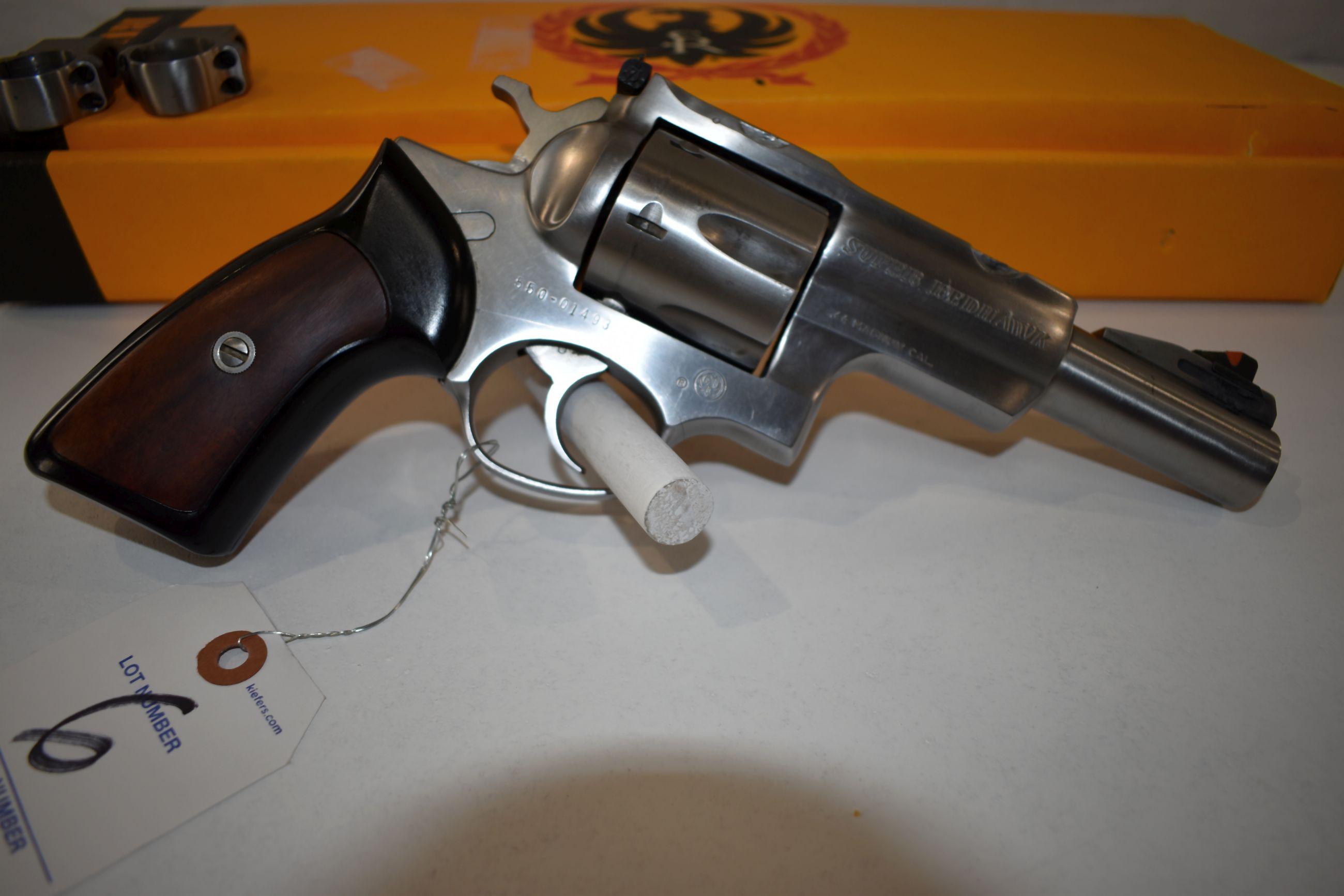 Ruger Super Redhawk 44 Mag Revolver, Stainless, 5" Barrel, SN: 550-01493, scope rings, With Box, box