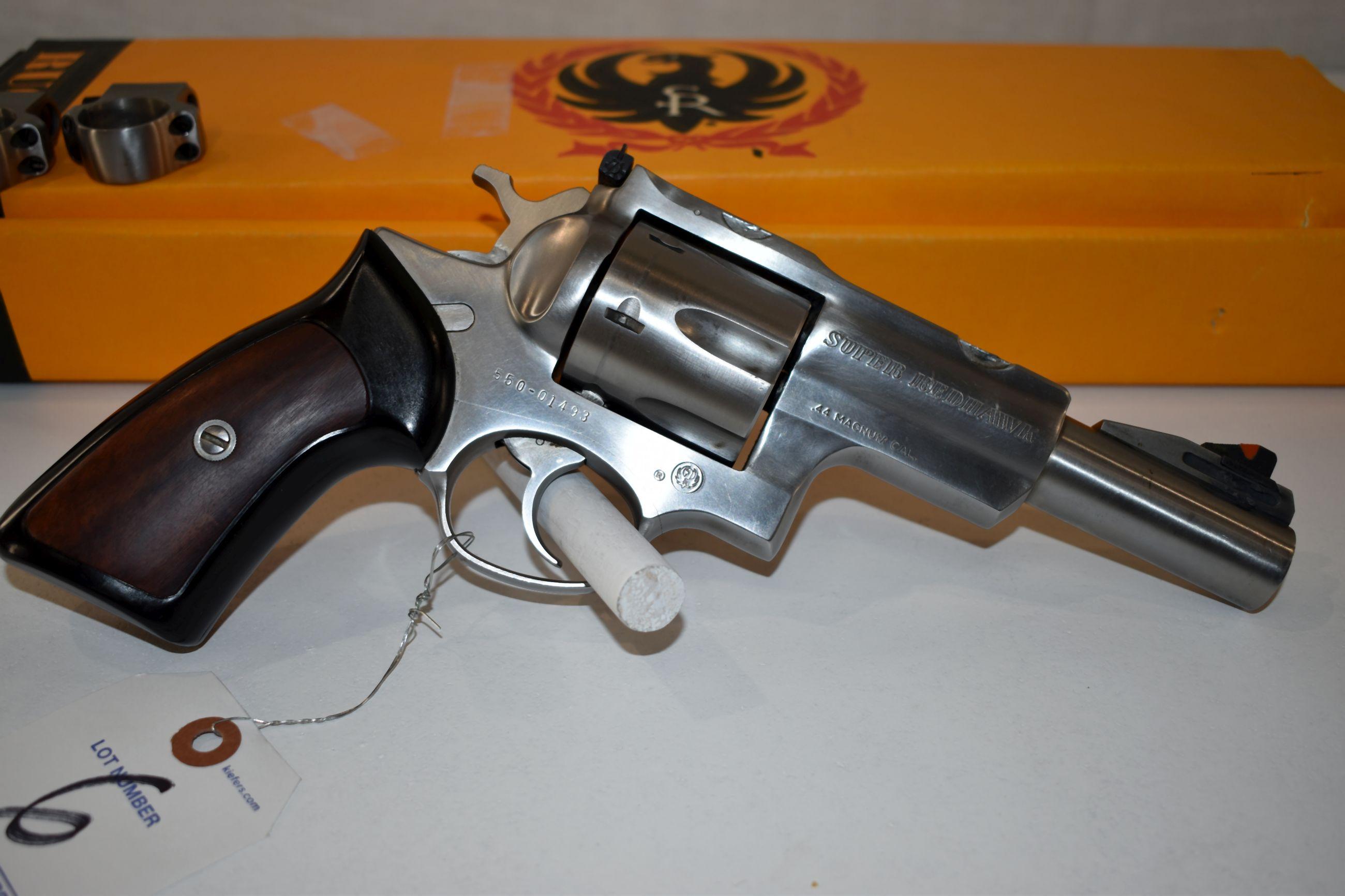Ruger Super Redhawk 44 Mag Revolver, Stainless, 5" Barrel, SN: 550-01493, scope rings, With Box, box