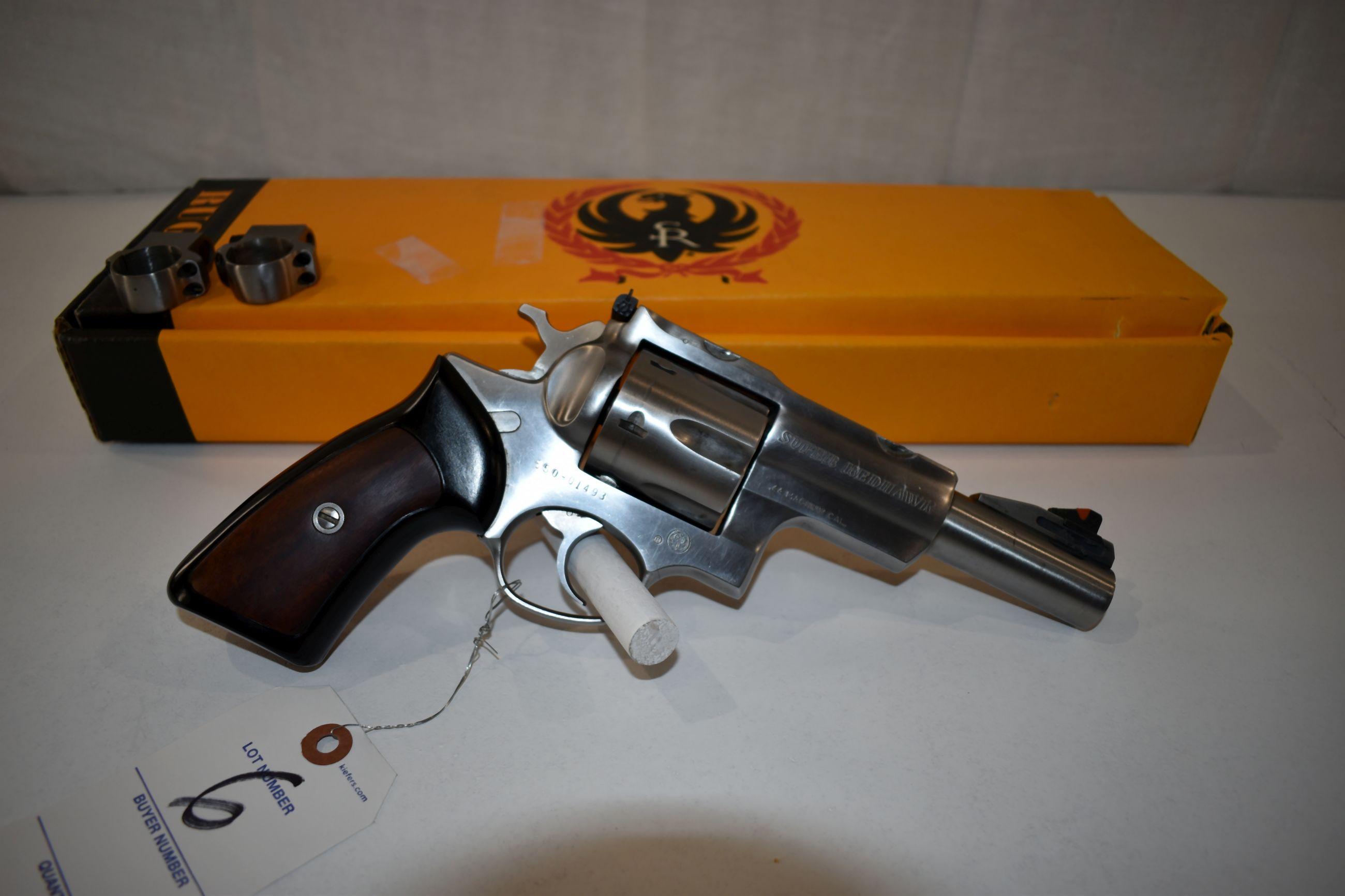 Ruger Super Redhawk 44 Mag Revolver, Stainless, 5" Barrel, SN: 550-01493, scope rings, With Box, box