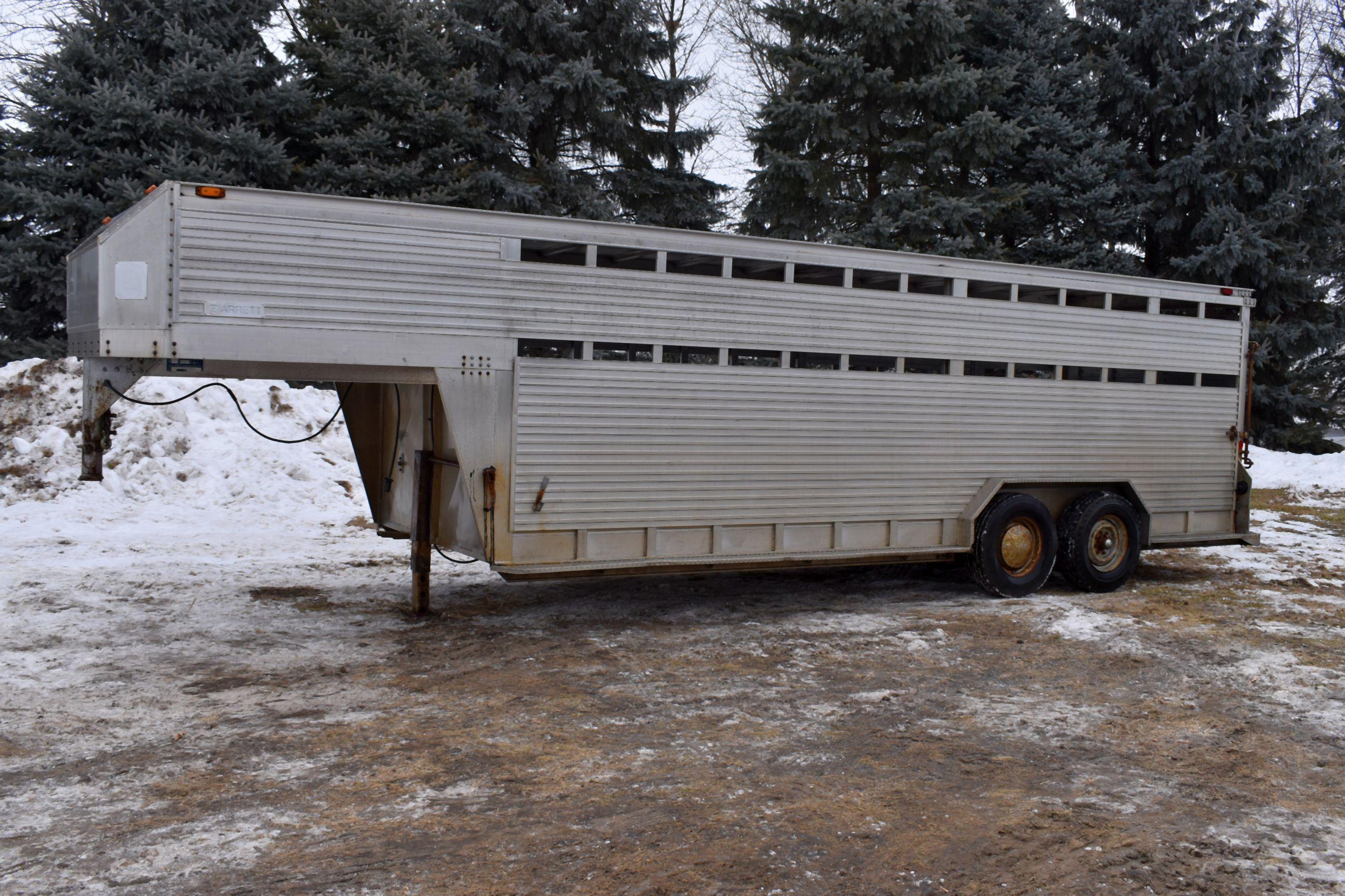 1984 Barrett 7’x24’ Gooseneck Trailer, Aluminum, Single Swing Gate, Swing Door, Spring Tandem Axle,