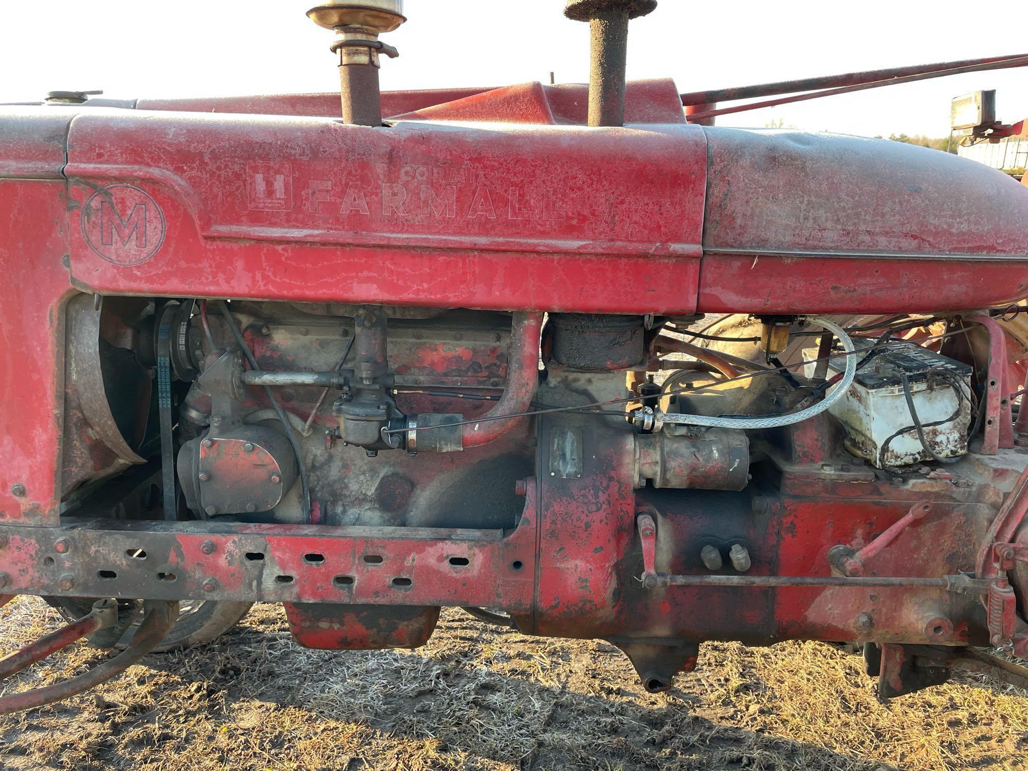 Farmall M Tractor, Wide Front, Gas, 13.9x38 Tires, Runs Good