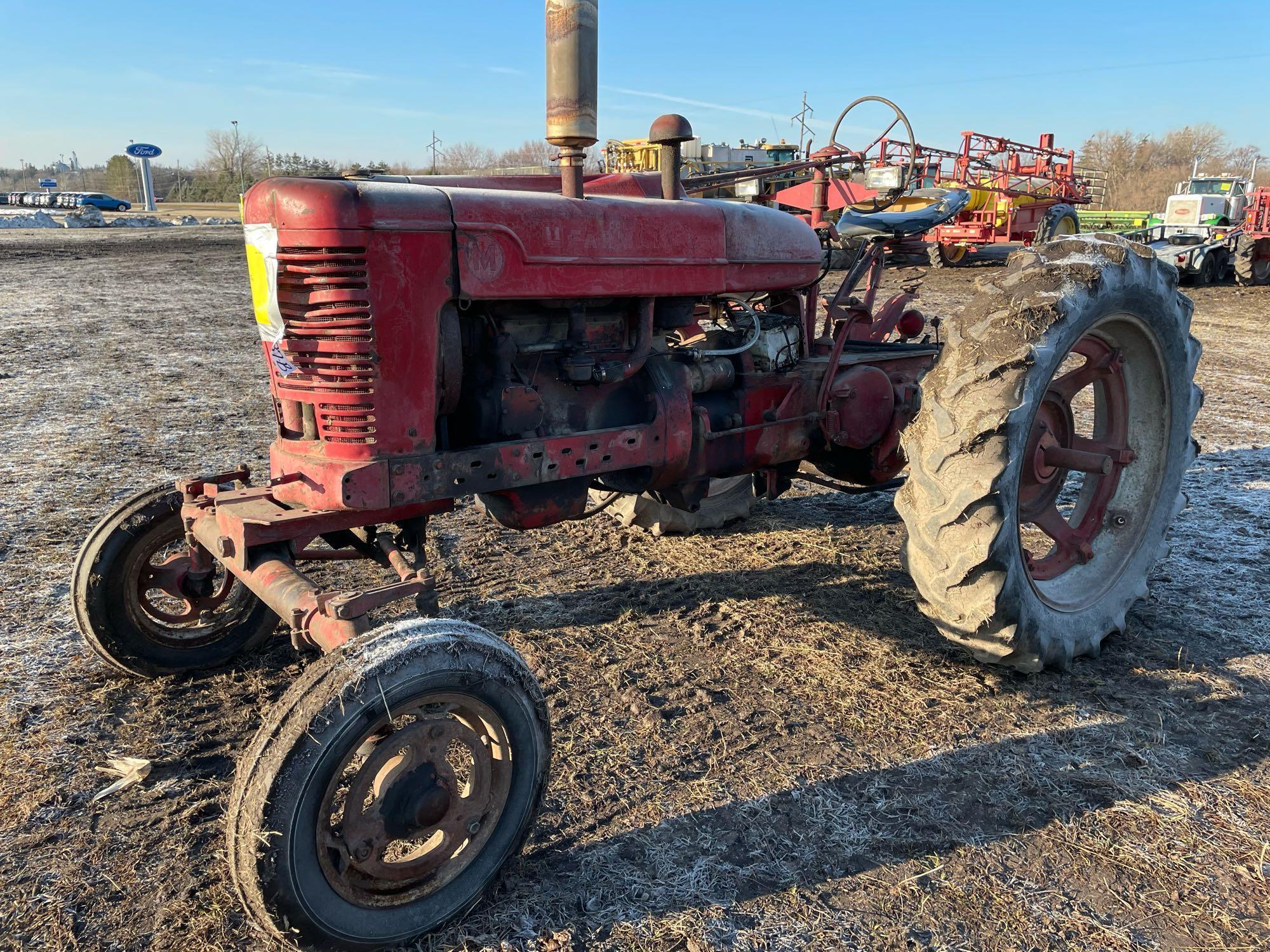 Farmall M Tractor, Wide Front, Gas, 13.9x38 Tires, Runs Good