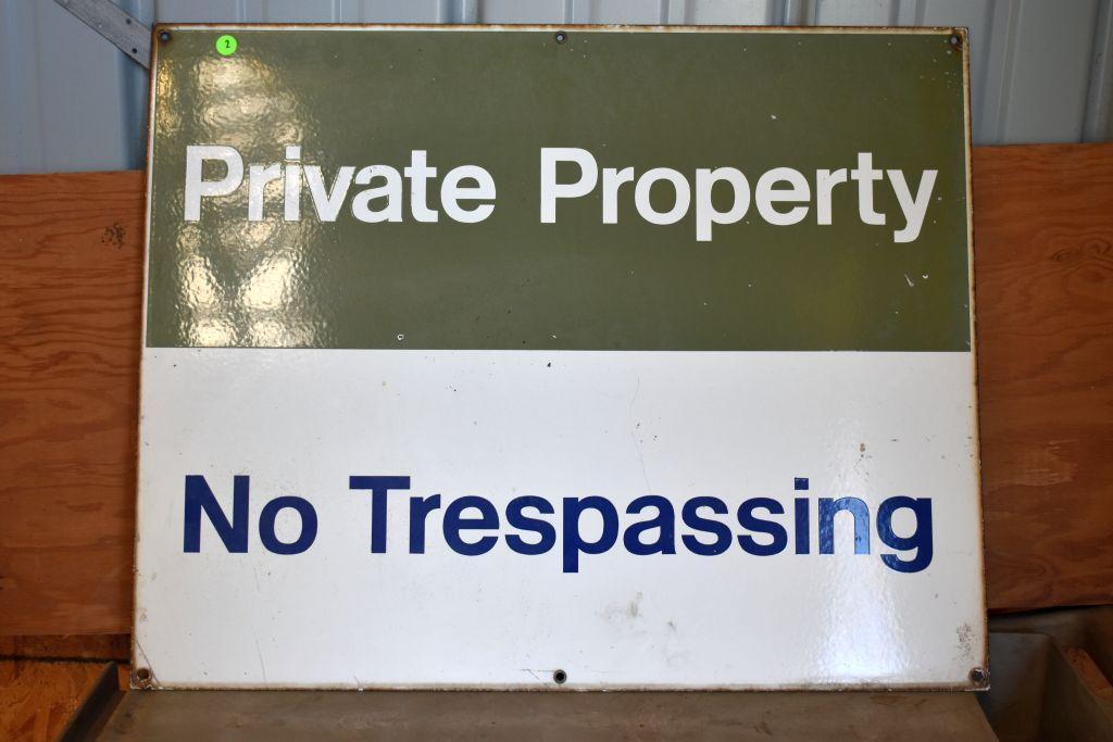 Porcelain Private Property Sign, 30"long x 24" high