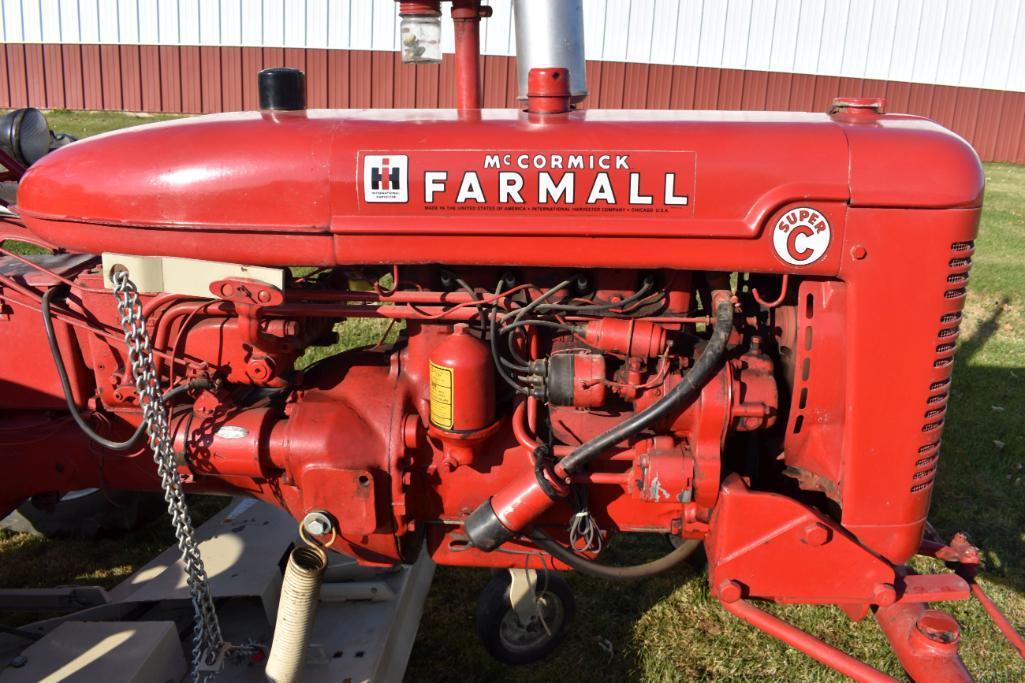 1952 Farmall Super C, Wide Front, Gas, 11.2x36 Tires, Woods L306 72" Belly Mower, Restored, Runs,