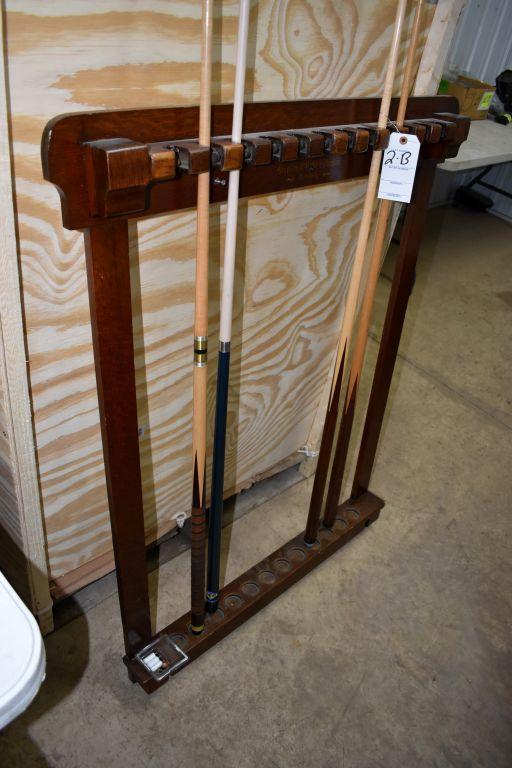 Vintage Brunswick-Balke-Collender Billiards Wall Mount Cue Stick Holder, With Cues believed to