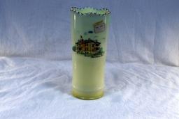 Custard glass vase with Republic Kans. Advertising