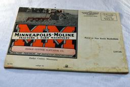 1937 Minneapolis Moline year book calendar, front & rear cover, good litho