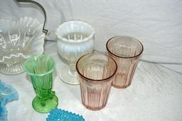 Opalescent brides basket and other glassware