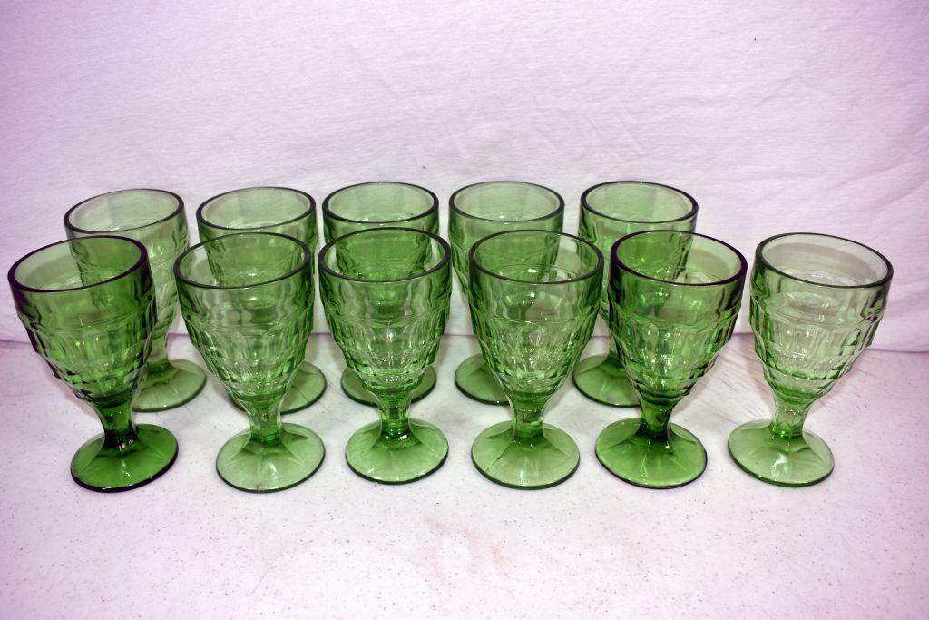 11 Green depression goblets