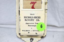 Metal advertising roller calendar from Nicholas - Hicks Wilmar Mn