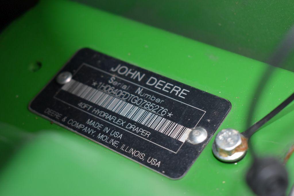 2016 John Deere 640FB Hydra Flex Draper Head, 40', Single Point Hookup, Single PTO,