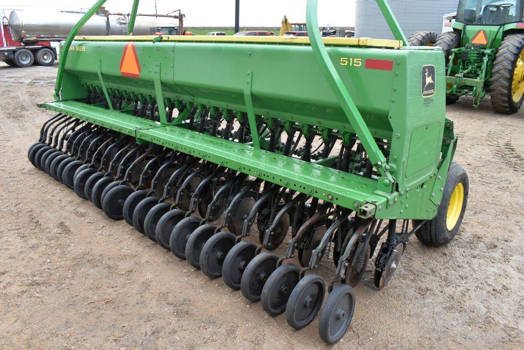 John Deere 515 Grain Drill, 15', 7.5" Spacing, 3pt., Press Wheel, Hyd. Markers, Grass Seeder