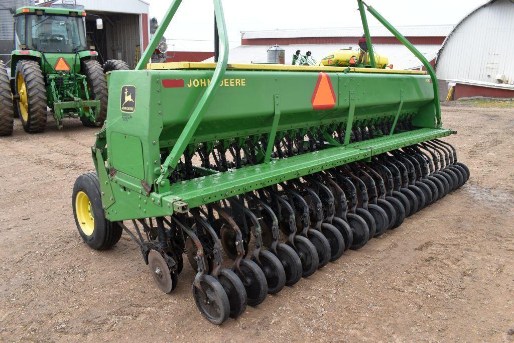 John Deere 515 Grain Drill, 15', 7.5" Spacing, 3pt., Press Wheel, Hyd. Markers, Grass Seeder