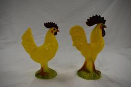 2 Celluloid Roosters