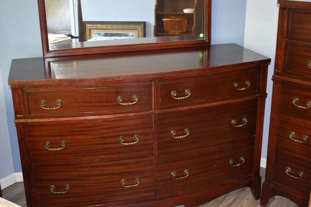 Nice Wooden 5 Piece Solid Wood Bedroom Set, Tall Boy Dresser, Mirrored Dresser,