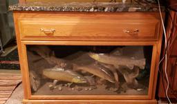 Custom Oak Display Table with Three Trout, Top Drawer