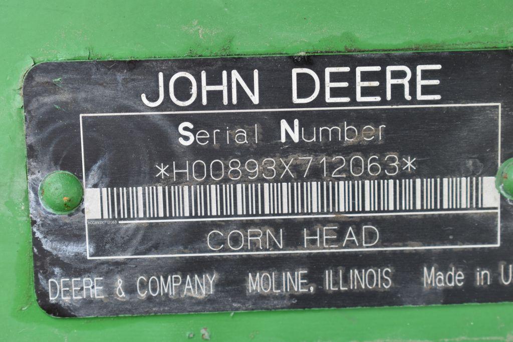 2005 John Deere 893 Corn Head, 8 Row 30", Hydraulic Deck Plates, Stubble Lights, Dual PTO, Poly
