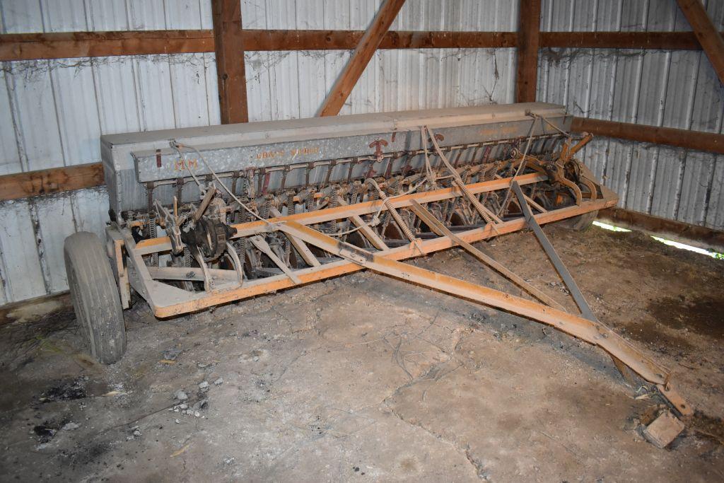 Minneapolis Moline 11' Grain Drill, Grass Seeder, 6" Spacings, Low Rubber Tires, Manual Lift