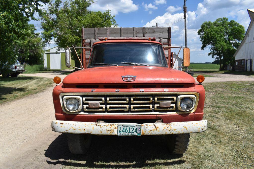 1964 Ford F600 Single Axle Truck, V8 Gas, 4 x 2 Speed, 85,648 Miles, 13' Wooden Box & Hoist