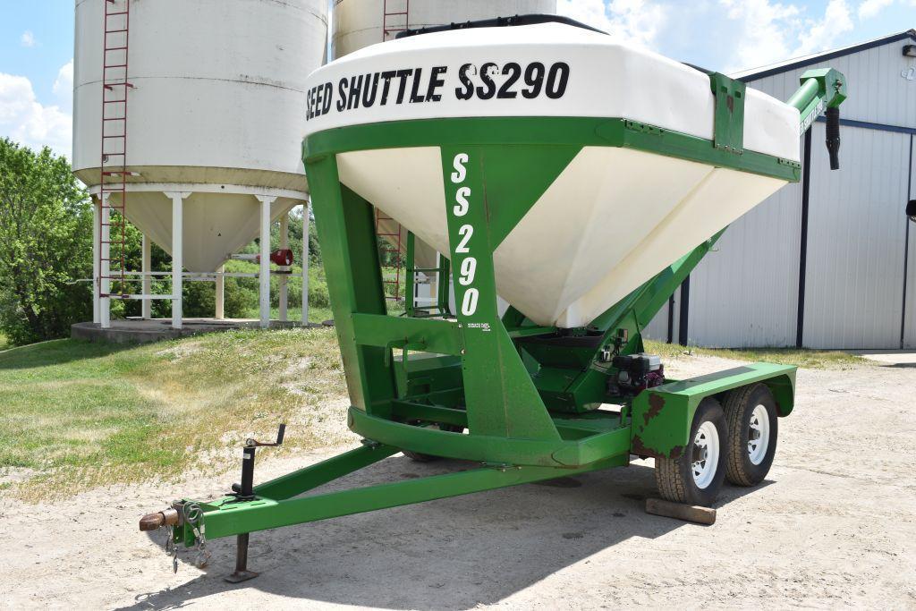 Norwood Sales SS290 Poly Seed Tender, Honda 5.5hp Power Unit, 180-degree Swing, On Tandem Trailer