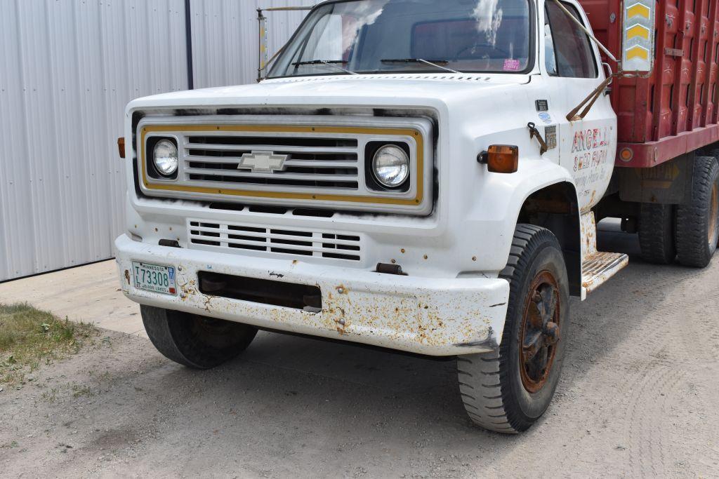 1976 Chevy C-65 Twin Screw Tandem Truck 427 gas, 5x4 Speed, 18' Omaha Steel Box & Hoist, 52,890