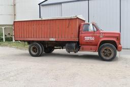 1977 Chevy C-65 Single Axle Grain Truck 366 Gas, 4x2 Speed, 16' Scott Steel Box & Hoist, 132,566