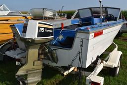 1975 Cris Craft 17' Fiberglass boat with Johnson 115 hp motor and Spartan single axle roller