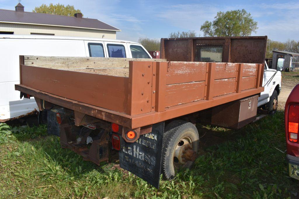 1990 Ford Super Duty Custom Pickup, Dually, 11 ft Steel Flatbed w/ Hoist, Auto, 122,077 Miles