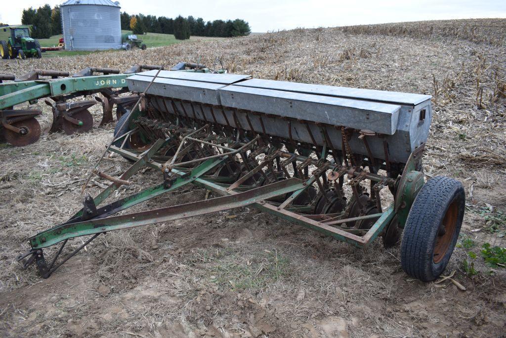 John Deere Van Brundt Grain Drill, 10', 6" Spacings, Grass Seeder, Low Rubber Tires, Missing Hyd.