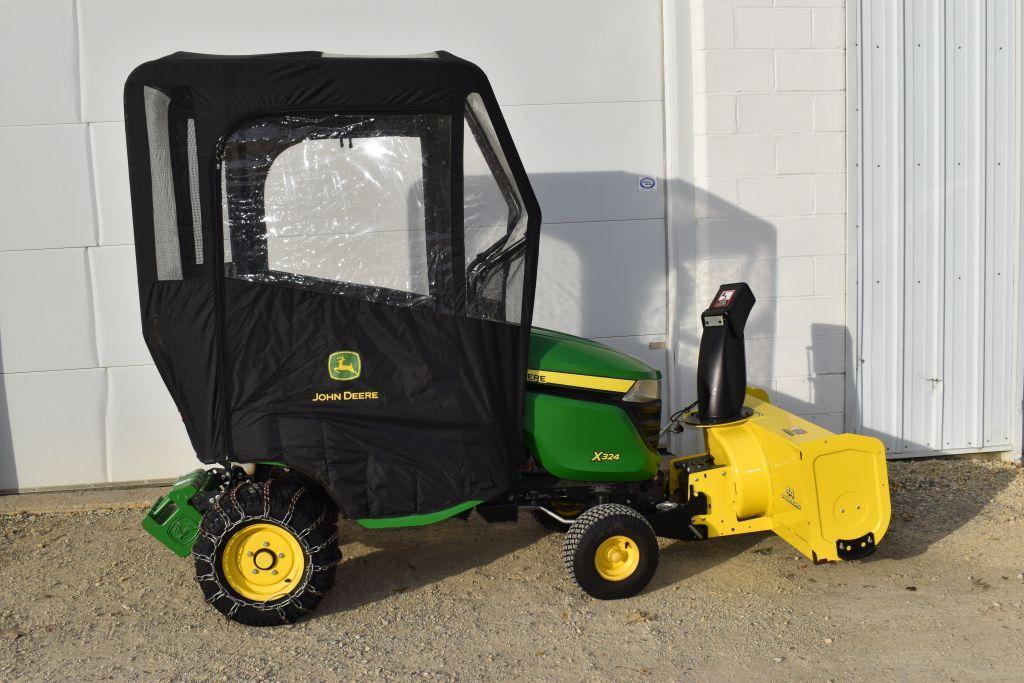 John Deere X324 All Wheel Steer 44" Snowblower, 48" Deck, Power Lift, Power Bagger, Tire Chains,