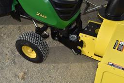 John Deere X324 All Wheel Steer 44" Snowblower, 48" Deck, Power Lift, Power Bagger, Tire Chains,