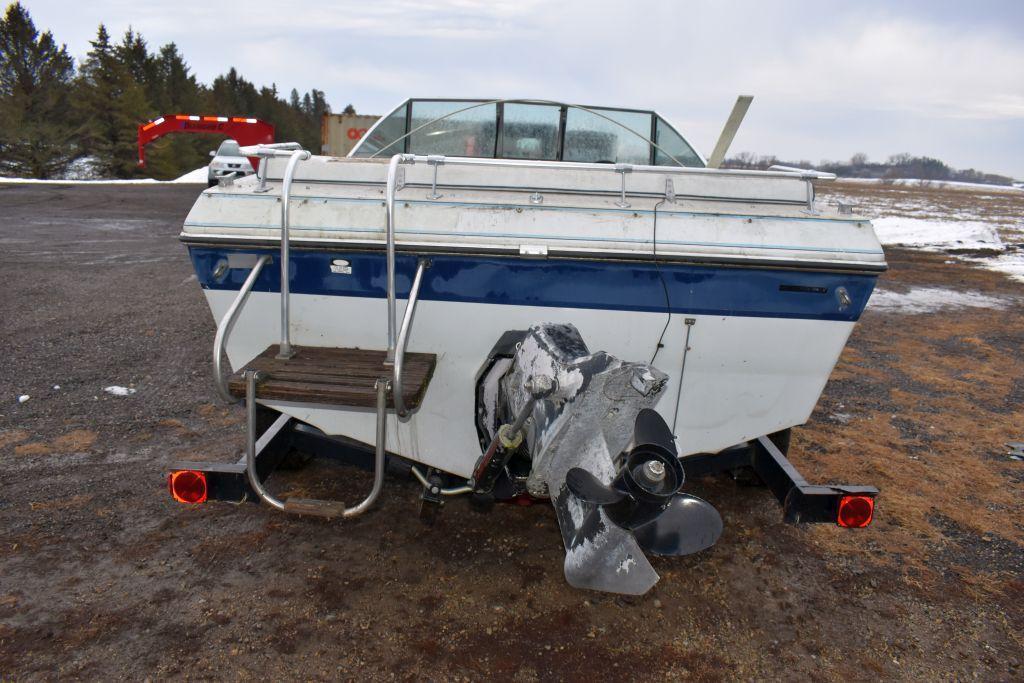 1988 Mach I Spoiler Fish N Ski Boat, Inboard/Outboard Motor, Spartan Single Axle Roller Trailer