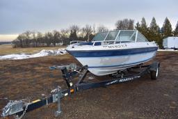 1988 Mach I Spoiler Fish N Ski Boat, Inboard/Outboard Motor, Spartan Single Axle Roller Trailer