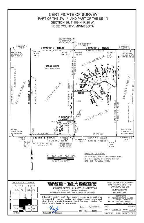 Lot/Parcel 1 - 109.94 Surveyed Acres Of Bare Crop Land, Sec. 36 Walcott Township, Rice Co. MN