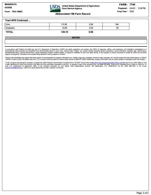 Lot/Parcel 1 - 109.94 Surveyed Acres Of Bare Crop Land, Sec. 36 Walcott Township, Rice Co. MN