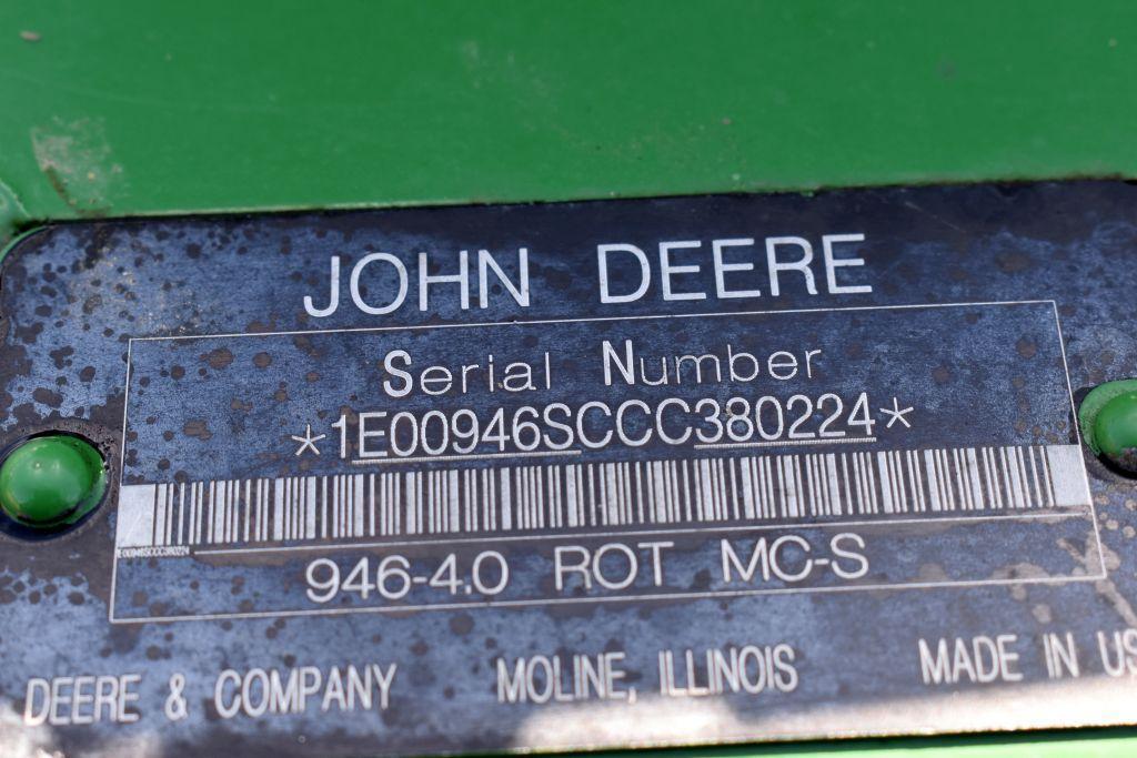 John Deere 946 MoCo, 2pt. Swivel Hitch, 13', Steel Rolls, 1000PTO, SN: CCC380224