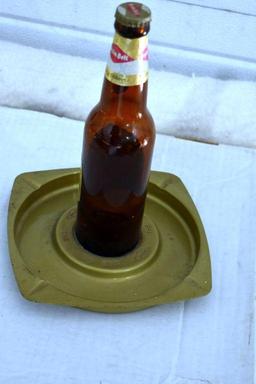 Grain Belt "The Friendly Beer" Metal Ashtray with Glass Bottle