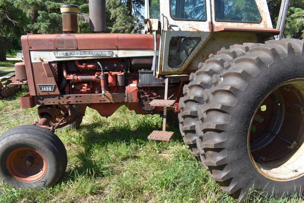 International 1456 Diesel Tractor, Cab, 480/80R38 Duals Like New, 3Pt., 540/1000PTO, 2 Hyd., Good