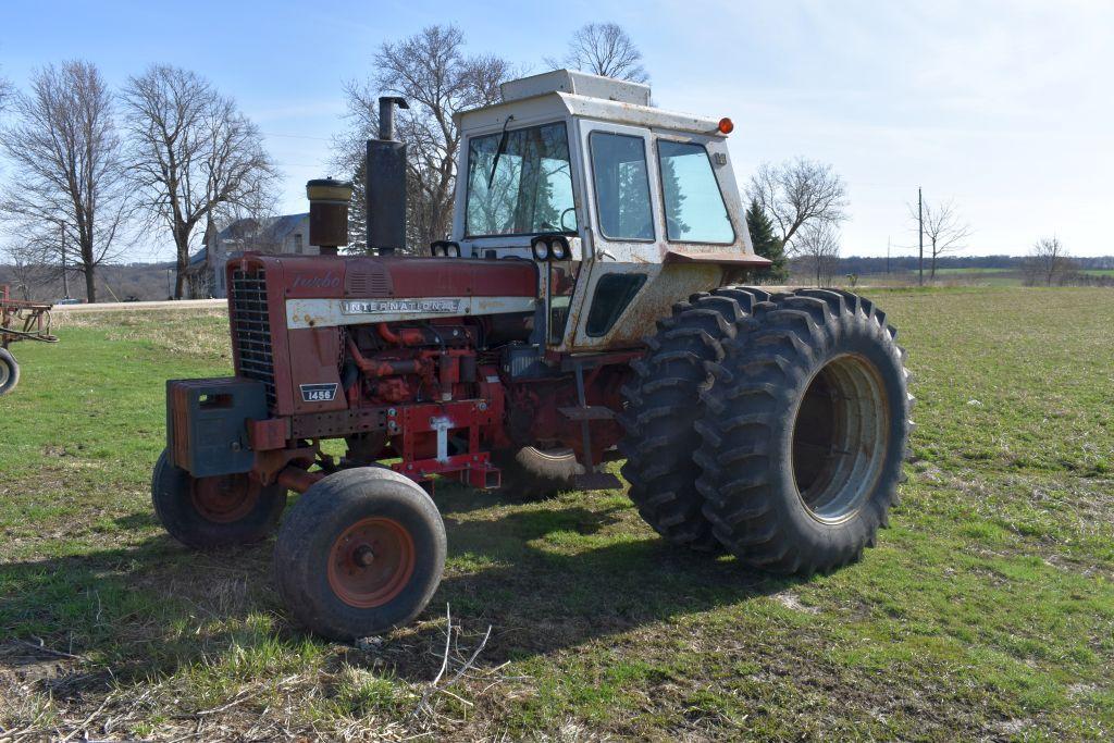 International 1456 Diesel Tractor, Cab, 480/80R38 Duals Like New, 3Pt., 540/1000PTO, 2 Hyd., Good