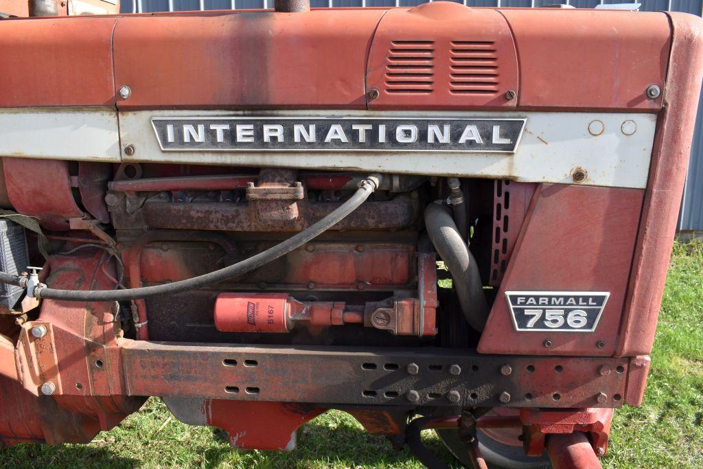 International 756 Tractor, German Diesel, Cab, 16.9x38 Tires, 3pt, 2 Hyd., 10,157 Hours