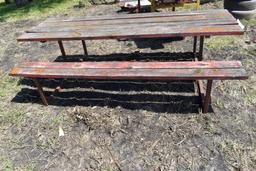 Shop built wooden picnic table with metal frame 8ft long