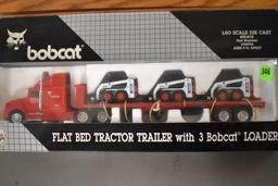 Bobcat Flat Bed Tractor Trailer with 3 Bobcat Loaders in Box, 1/50