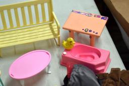 Assorted Doll House Furniture and Clothes