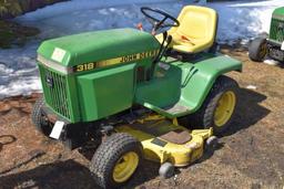 John Deere 318 Garden Tractor, 50" Deck, 1298 Hours Showing, SN M00318X014102,