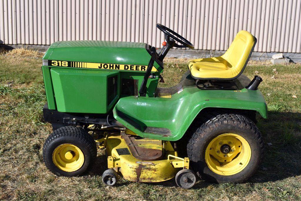 John Deere 318 Garden Tractor, 50" Deck, 1980 Hours Showing, Hydro, SN: M00318X366453,