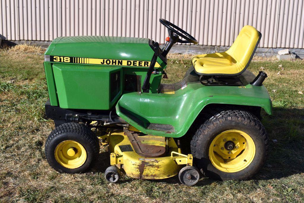 John Deere 318 Garden Tractor, 50" Deck, 1980 Hours Showing, Hydro, SN: M00318X366453,