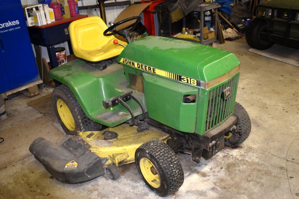 John Deere 318 Garden Tractor, 50" Deck, 1980 Hours Showing, Hydro, SN: M00318X366453,